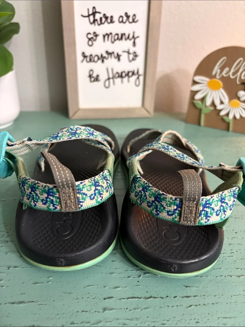 Chaco Kids Teal & Navy Patterned Strappy Sandals